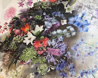 Floral Linen fabric Flower Plants Printed fabric by the yard