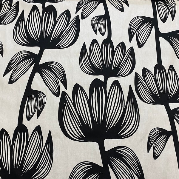 Curtains Black and White Floral fabric Scandinavian cotton fabric | Curtain Panels | Scandinavian curtains