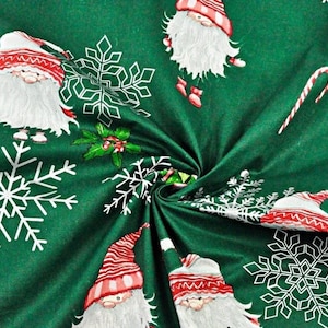 Gnomes Fabric, Christmas Cotton Fabric By The Yard, Scandinavian Fabric, Christmas Fabric, Nordic Gnome Fabric