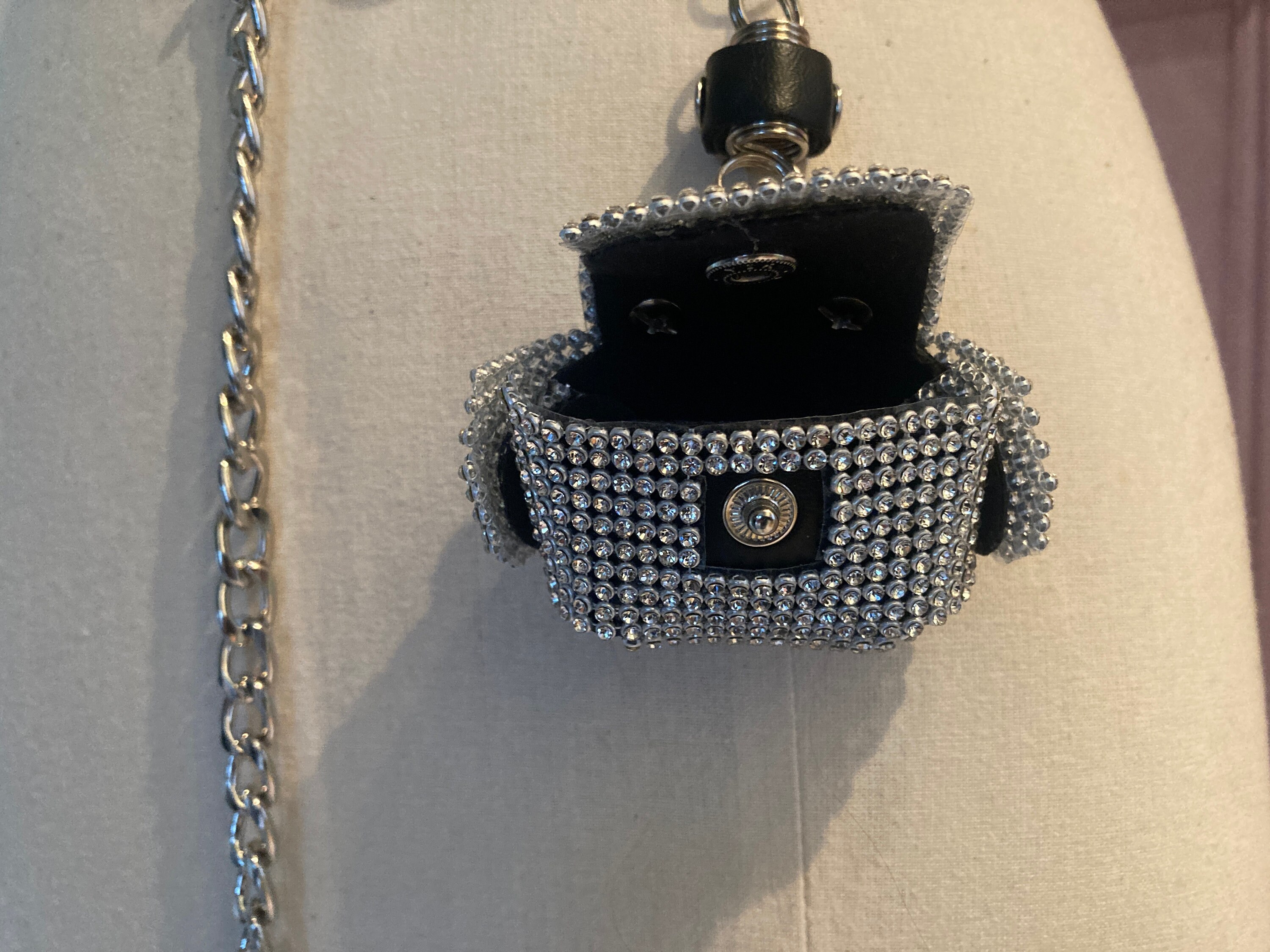 Silver Stainless Steel Chain Belt With Rhinestone 