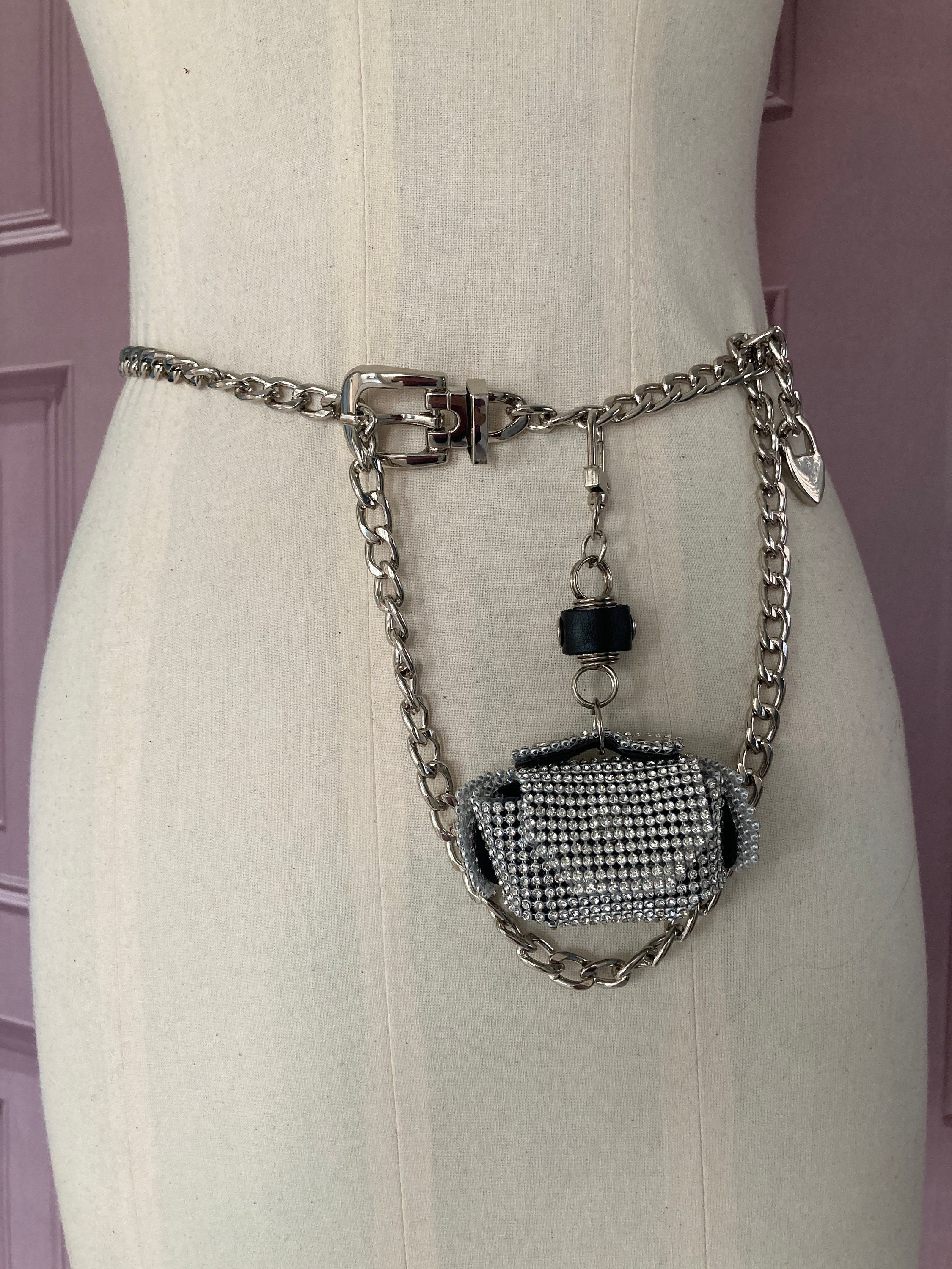 Silver Stainless Steel Chain Belt With Rhinestone  display picture 3