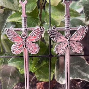 Handmade Silver Sword and Moth Earrings