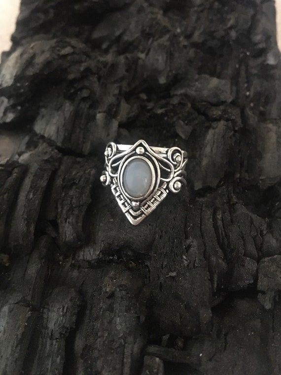 Delicate Antique Silver Victorian Edwardian Gothic Moonstone Ring