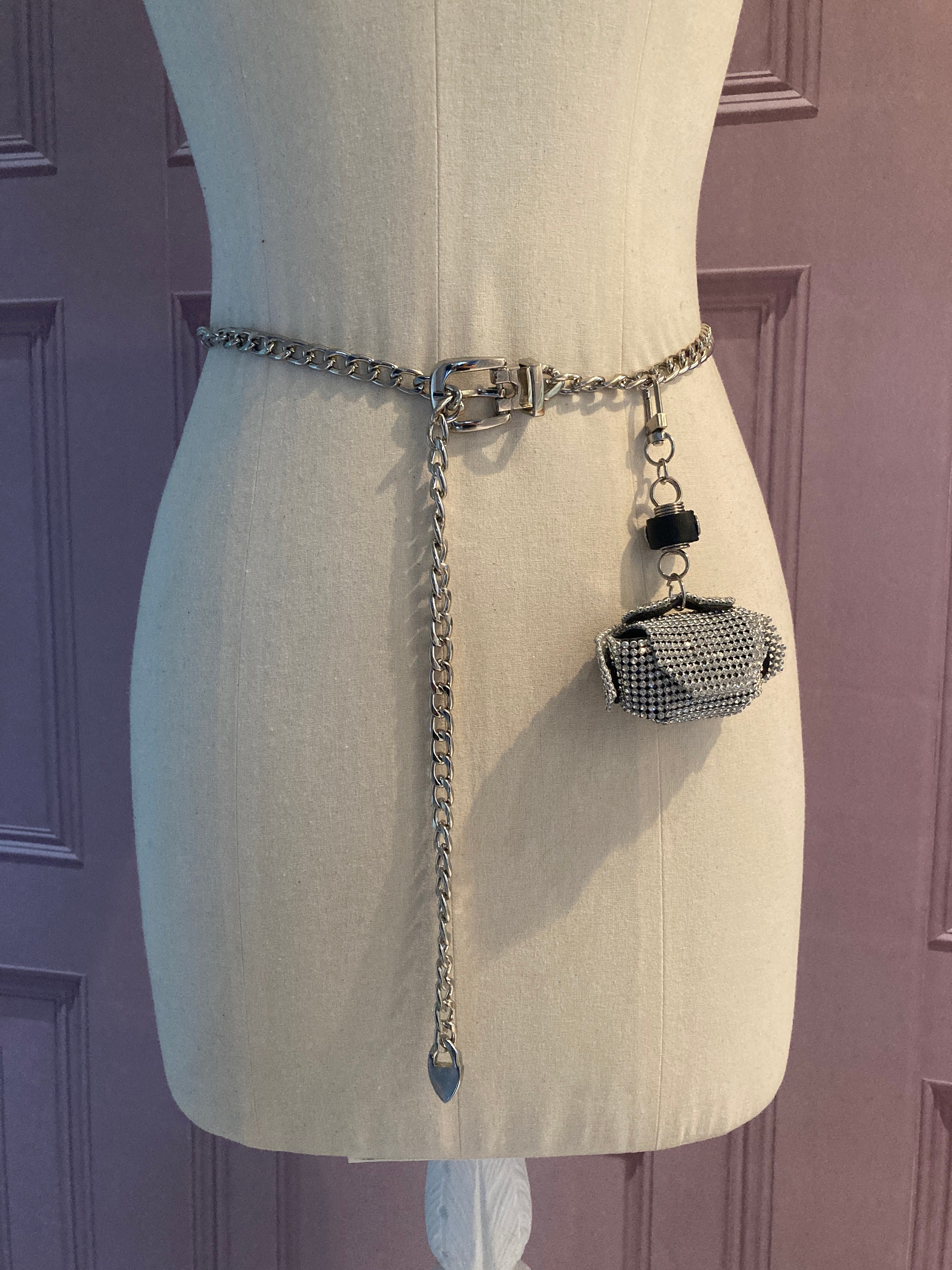 Silver Stainless Steel Chain Belt With Rhinestone  display picture 1
