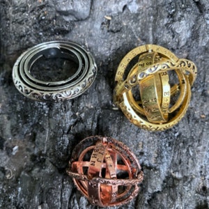 Gold Zodiac Astrology Spinner Ring or Pendant with Astronomical and Alchemy Symbols and Latin Inscriptions