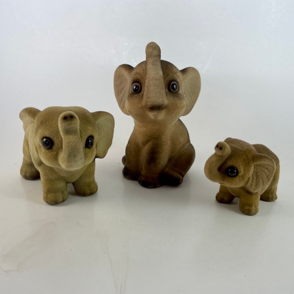 Vintage Flocked Elephants Joseph Originals & Others Set of 3