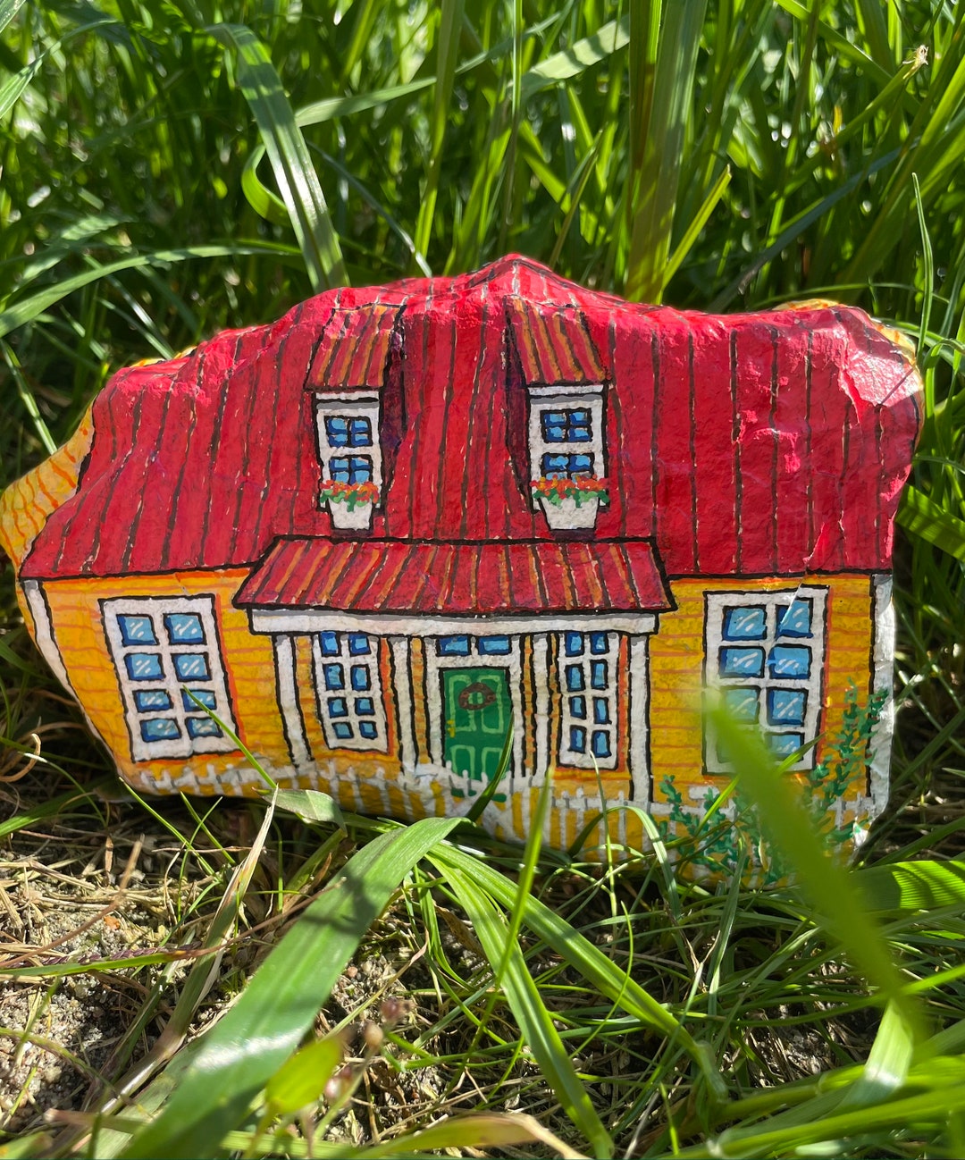 Coastal Cottage Hand Painted Stone House Hand Painted Rock Etsy