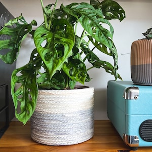 Grey Plant Pot - yarn wrapped flower pot