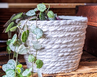 Decorated Plant Pot - yarn wrapped planter