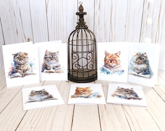 Clever Cats Cards, Writing Cards, Reading Cats, Cats Reading, Cats and Books, Books and Cats, Cards to Write on, Blank Cards
