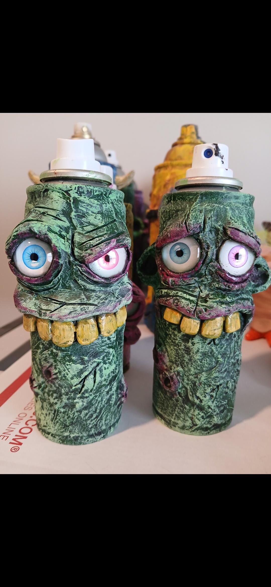 Rattle Can Rude Dudes Mini Spray Paint Can Sculpture Ooak Upcycled