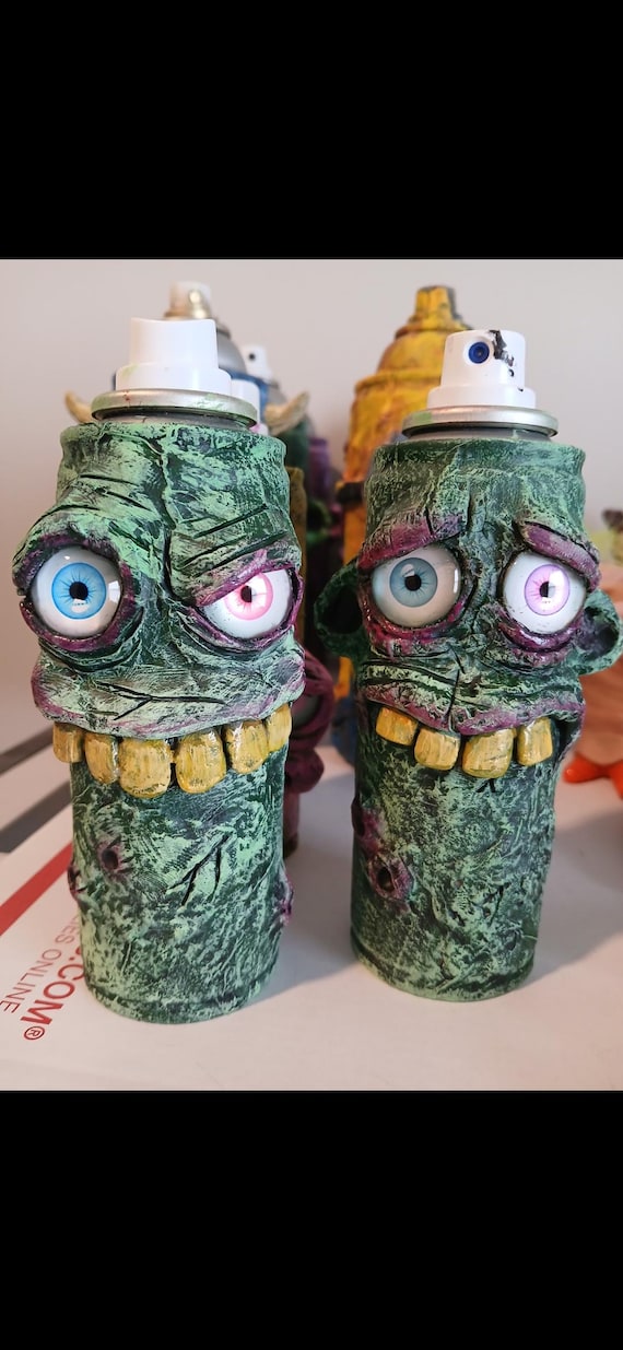 Rattle Can Rude Dudes Mini Spray Paint Can Sculpture Ooak Upcycled