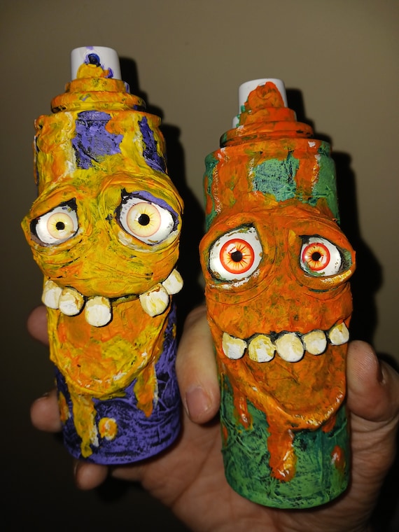 Rattle Can Rude Dudes Mini Spray Paint Can Sculpture Ooak Upcycled