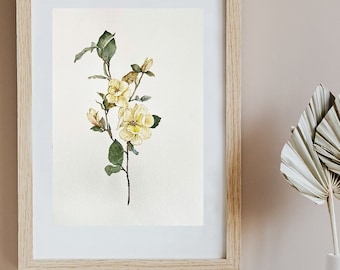 Yellow Magnolia Watercolor Painting: Floral Wall Art, Original painting
