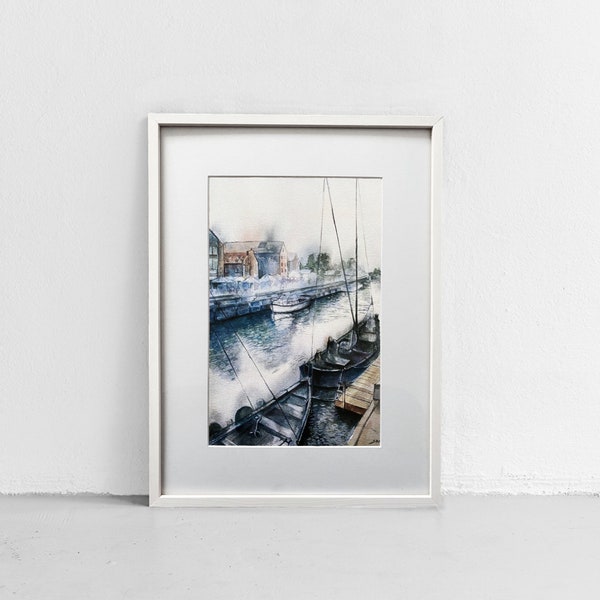 Klaipeda Old Port Watercolor Print European Cityscape Wall Art