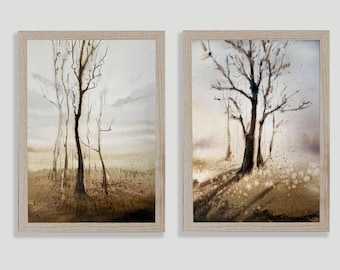 Brown Tree Watercolor Art Prints: Cosy Wall Decor Set