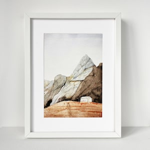 Stampa artistica ad acquerello "Baita in montagna", stampa artistica da parete con montagne islandesi, stampa artistica con dipinti di montagne nordiche, casa per amanti dell'escursionismo Arte