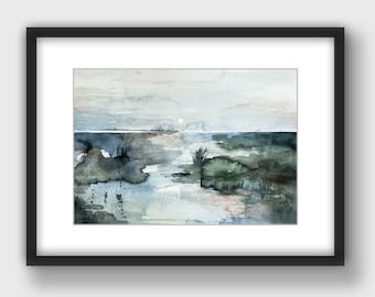 Abstract nature watercolors, Lake wall art, Watercolor painting print, Aquarelle print, Landscape Fine Art print, Home decor