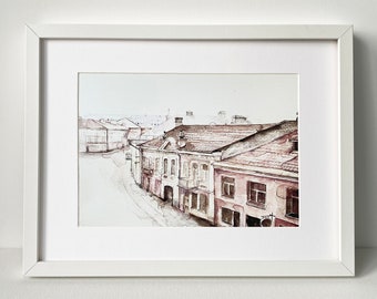 Vilnius Old Town Art Print, Europa Stadt Wandbehang, Alte Straße Wandkunst, Gedruckte Kunst, Wohnkultur, Aquarellmalerei Druck, Traku Straße