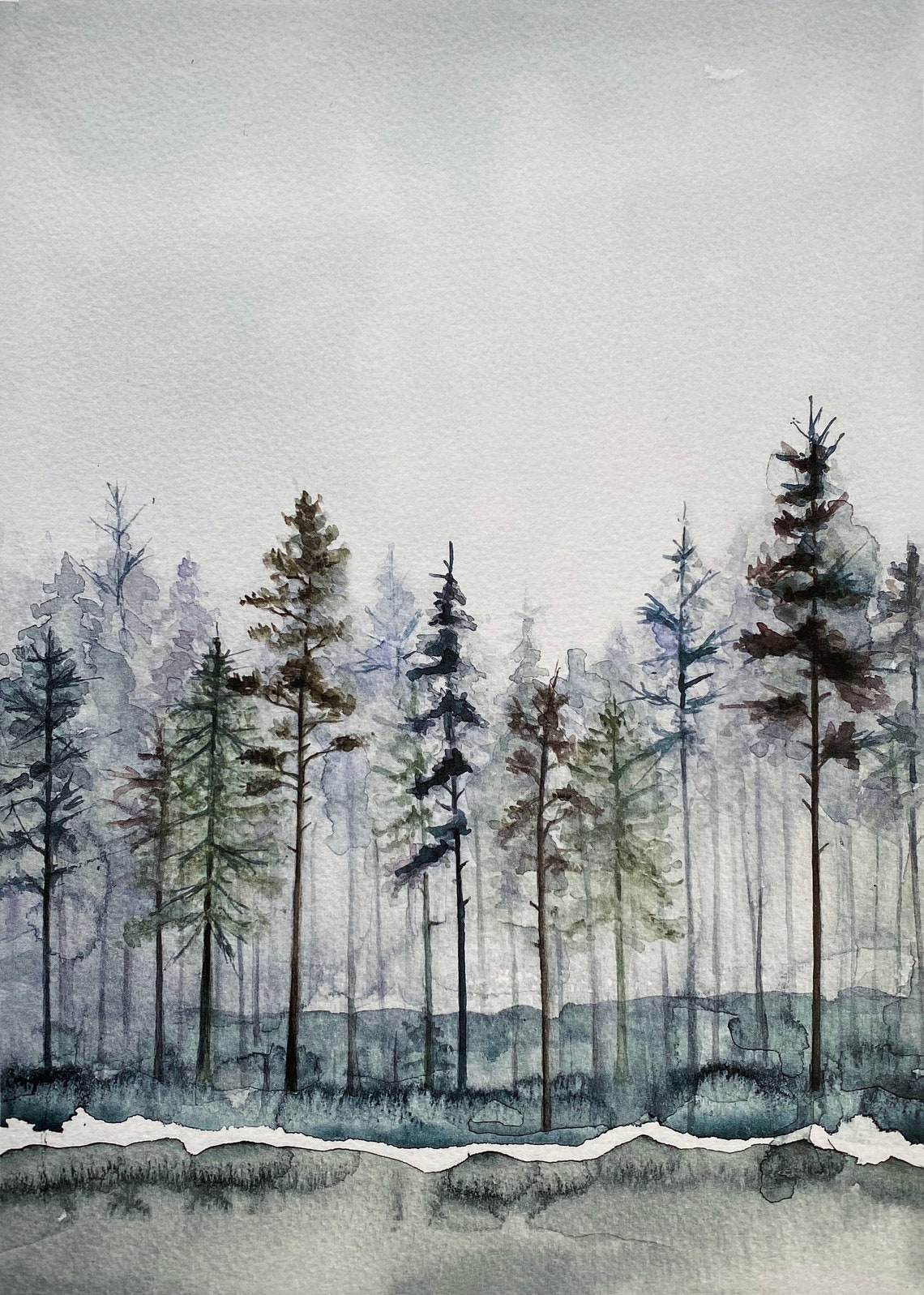 Pine Tree Forest Watercolor Art Print: Nordic Landscape - Etsy