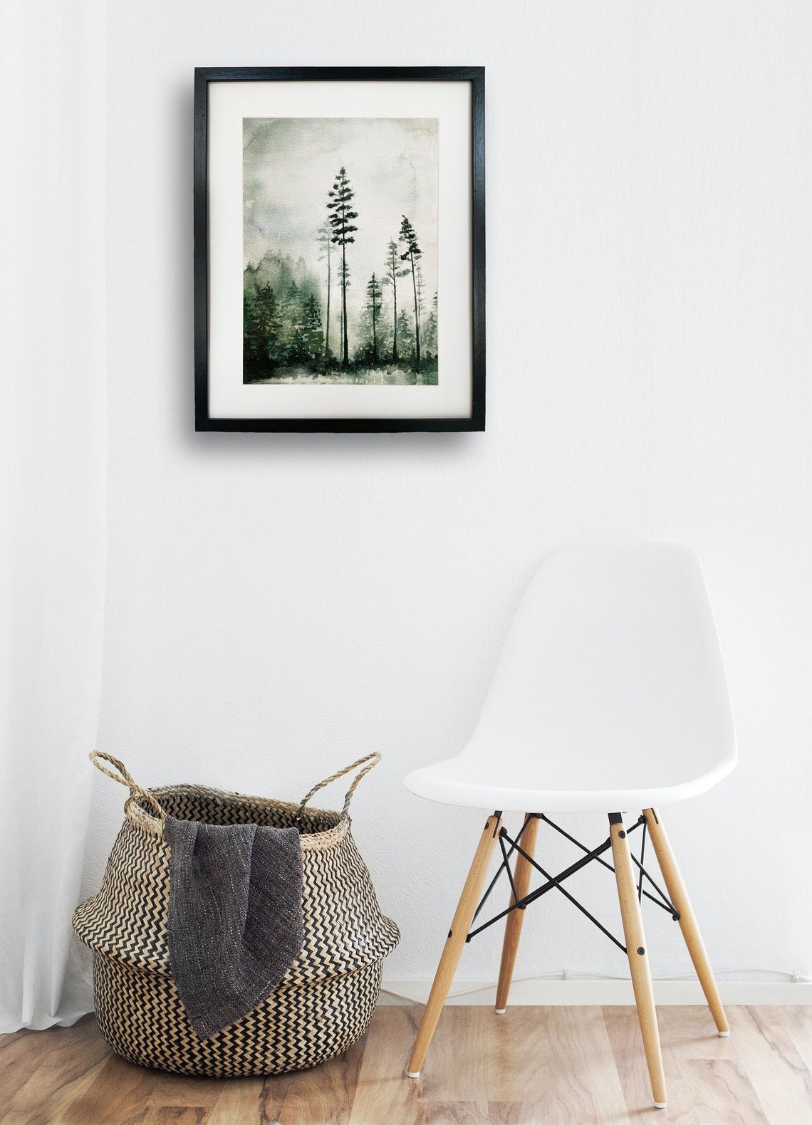 Nordic Forest Watercolor Art Print Foggy Pine Tree Nature - Etsy