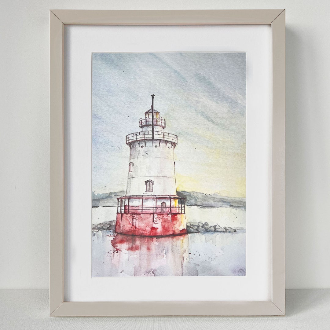 Lighthouse Watercolor Art Print: Coastal Seascape Painting - Etsy
