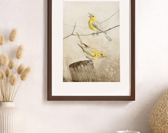 Original Warbler Watercolor Painting: Handmade Bird Art, Home Decor