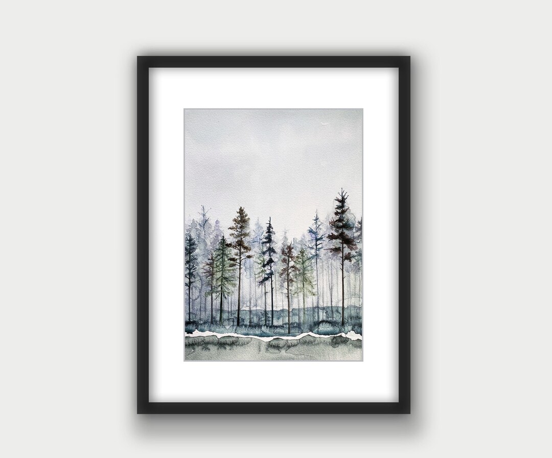 Pine Tree Forest Watercolor Art Print: Nordic Landscape - Etsy