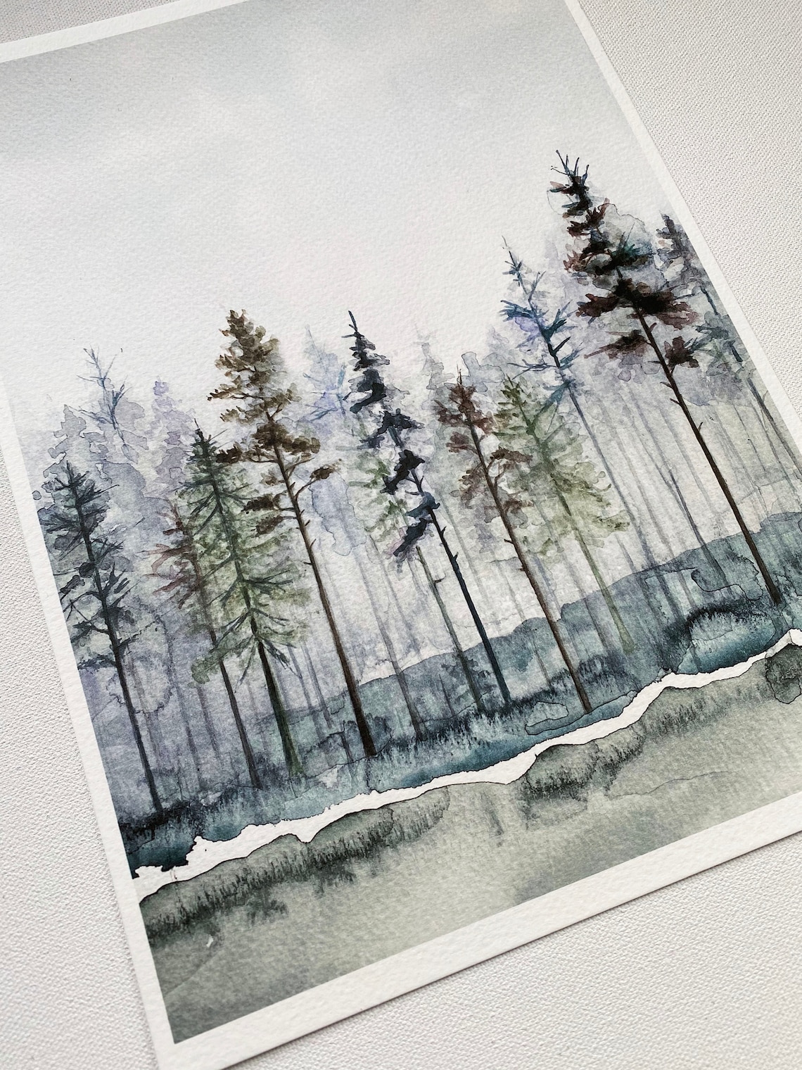 Pine Tree Forest Watercolor Art Print: Nordic Landscape - Etsy