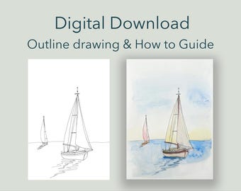 Sailboats Line Art: DIY Watercolor Painting Kit (Digital Download)