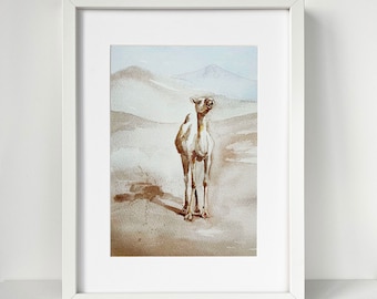 Camel Watercolor Art Print: Desert Animal Painting