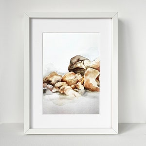 Abstract Rocks Watercolor Art Print, Stones Painting Print, Stone Painting Wall Hanging, Home Decor, Nature Wall Art, Minimalist Fine Art