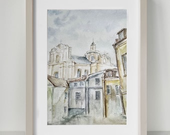 Original Watercolor Painting Print - Vilnius Old Town