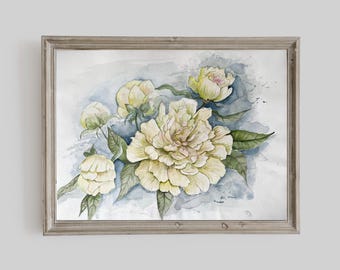 Peony Original Watercolor Painting, Botanical Art, Realistic Wall Art, Hand Painted Pictute