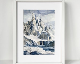 Abstract Mountains Watercolor Art Print, Peak Of The Mountain Wall Art, Snowy Mountains Painting Art Print, Nature Landscape Fine Art