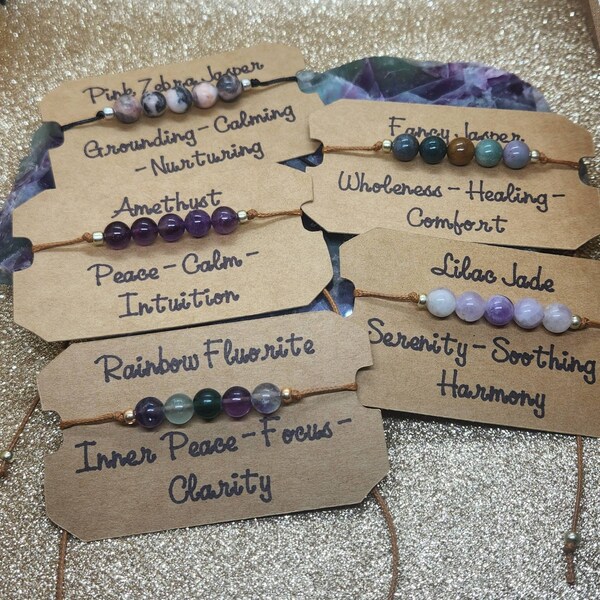 Sliding Knot Adjustable Crystal Bracelets; Handmade Adjustable Semi-Precious Stone Bracelets (multiple stone options)