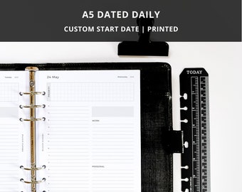 DATED A5 Daily Planner Inserts | Printed | Hourly | 6 Ring Organiser | Minimalist Agenda Refill | Day Per Page | Productivity | Daily To-Do