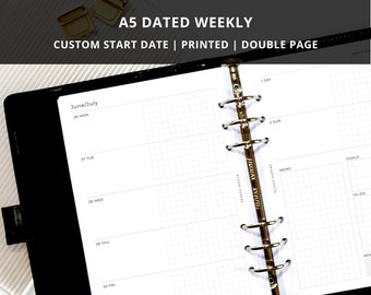 DATED A5 Weekly Planner Inserts | Printed | 6 Ring Organiser | Weekly Agenda Refill | Disc | Double Page | Week on Two Pages | WO2P