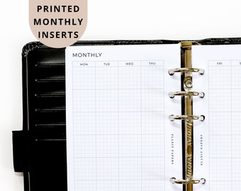 PRINTED Monthly Inserts | Personal | Grid | Double Page Spread | 6 Ring Planner