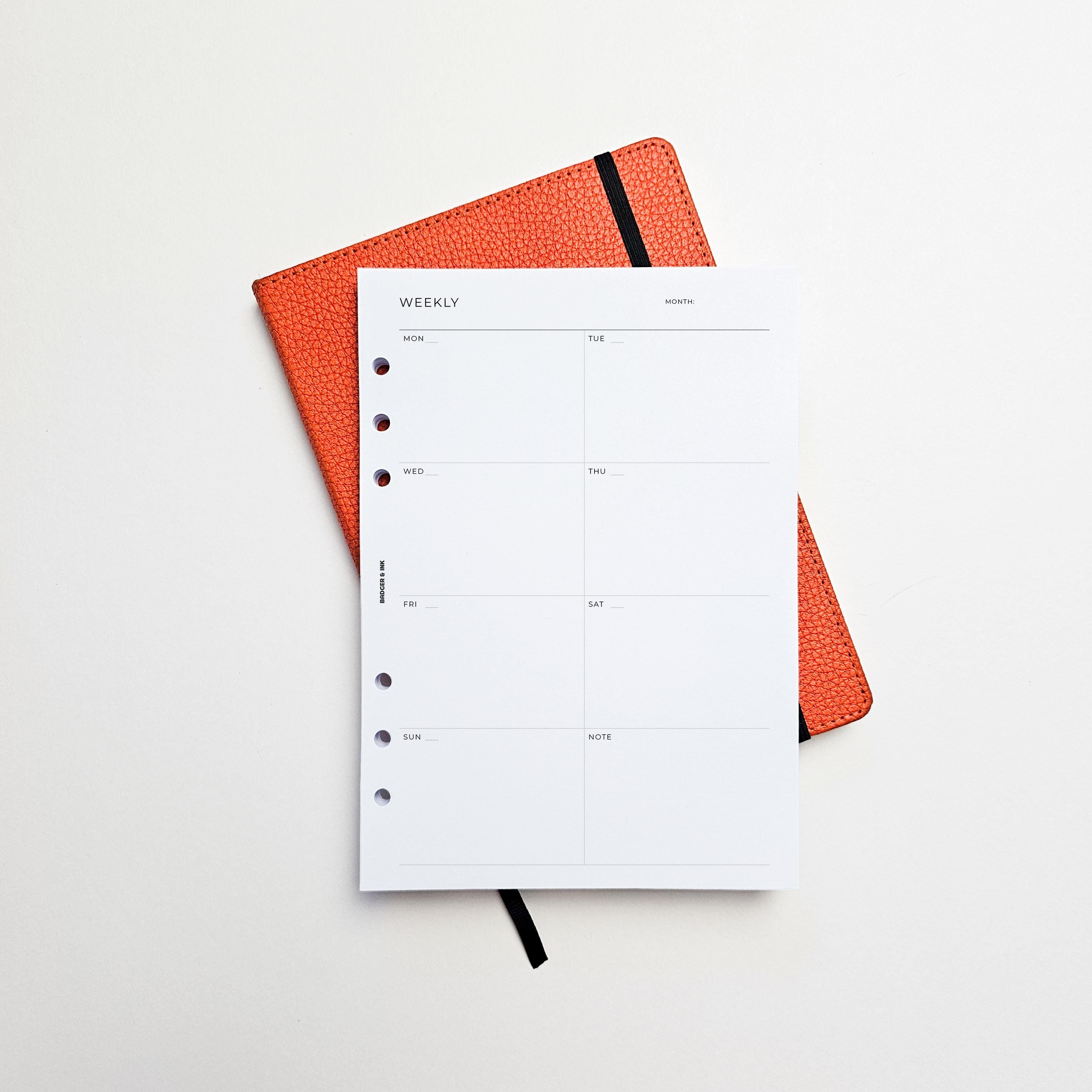 Weekly A5 Planner Inserts | Filofax 6 Ring Binder | Undated Week on One ...