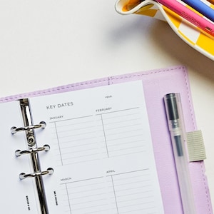 PRINTED Personal Monthly Key Date Planner Inserts | 6 Ring Binder | Minimalist Agenda Refill | Future Log | Double Page