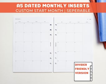 Monthly A5 Planner Inserts | Filofax 6 Ring Binder | Dated 2026 Diary | Double Page