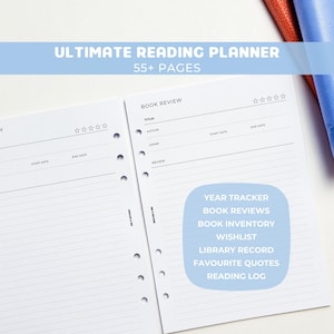 Reading Journal A5 Planner Inserts | Filofax 6 Ring Binder | Book Club