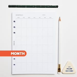 Monthly A5 Planner Inserts | Filofax 6 Ring Binder | Undated Month on ...
