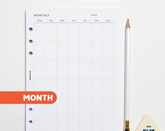 Feuillets mensuels A5 pour agenda | Reliure à 6 anneaux Filofax | Mois non daté sur une page