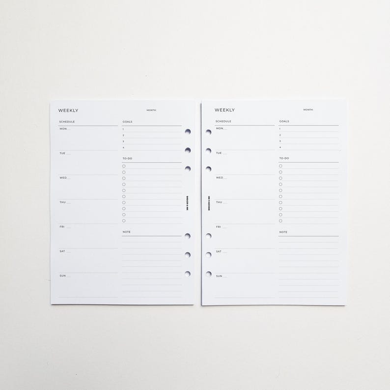 Weekly A5 Planner Inserts | Filofax 6 Ring Binder | Undated Week on One ...