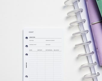 Insertos para planificador de seguimiento de deudas / Carpeta personal de 6 anillas / Finanzas