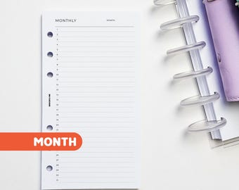 PRINTED Personal Monthly Planner Inserts | Separable | 6 Ring Binder | Undated | Vertical Calendar | Month One Page | MO1P