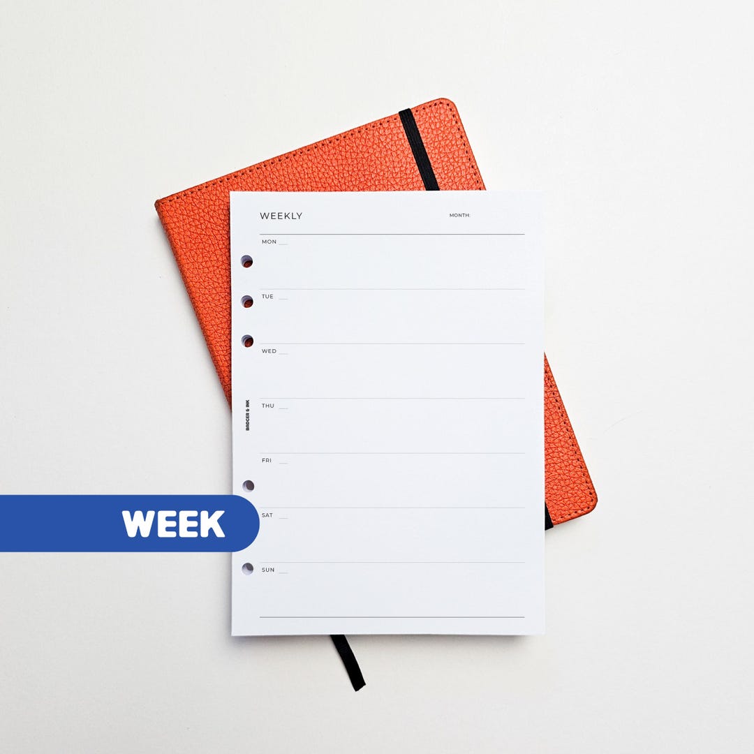 Weekly A5 Planner Inserts | Filofax 6 Ring Binder | Undated Week on One ...