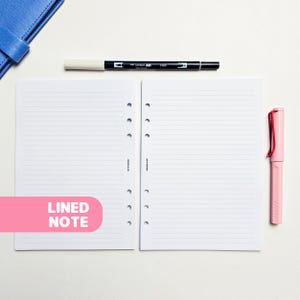Lined Note A5 Planner Inserts | Filofax 6 Ring Binder